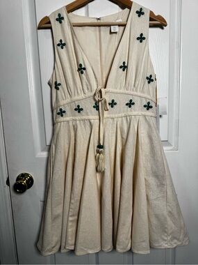 House of Harlow 1960 Cream Linen Blend Embellished Mini Dress NWT Size 6 Pockets